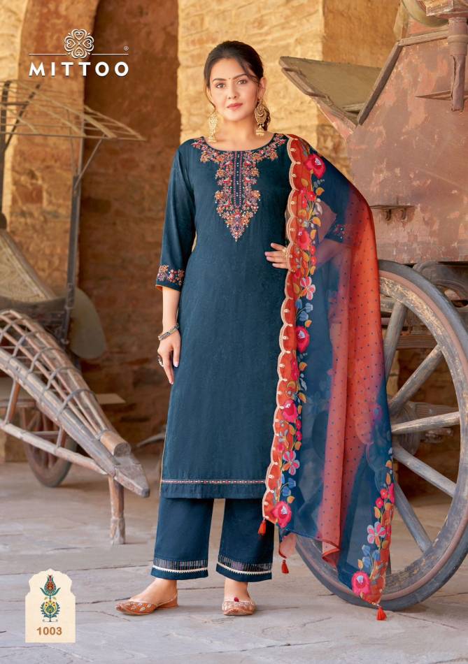 Elegance By Mittoo Rayon Weaving Jacquard Designer Kurti With Bottom Dupatta Wholesale Online